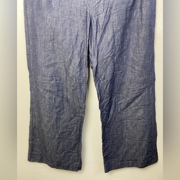 Express Design Studios Linen Blend Blue Wide Leg Trouser Summer Pants 10 Short - Picture 12 of 15